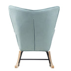 Fauteuil à bascule en tissu Mid-Century avec pieds en bois et lin patchwork