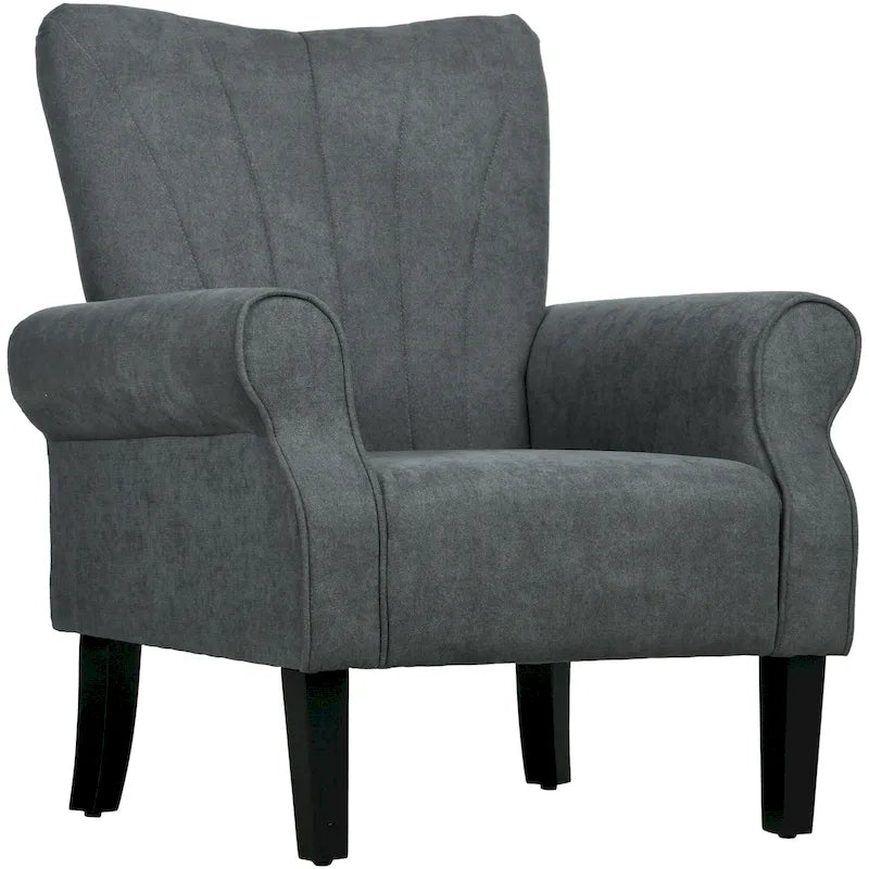 Fauteuil rembourré à haut dossier gris foncé moderne de 80 cm avec pieds en bois