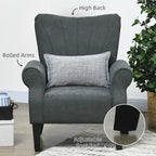 Fauteuil rembourré à haut dossier gris foncé moderne de 80 cm avec pieds en bois