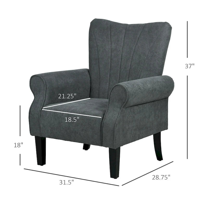 Fauteuil rembourré à haut dossier gris foncé moderne de 80 cm avec pieds en bois