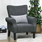 Fauteuil rembourré à haut dossier gris foncé moderne de 80 cm avec pieds en bois