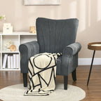Fauteuil rembourré à haut dossier gris foncé moderne de 80 cm avec pieds en bois