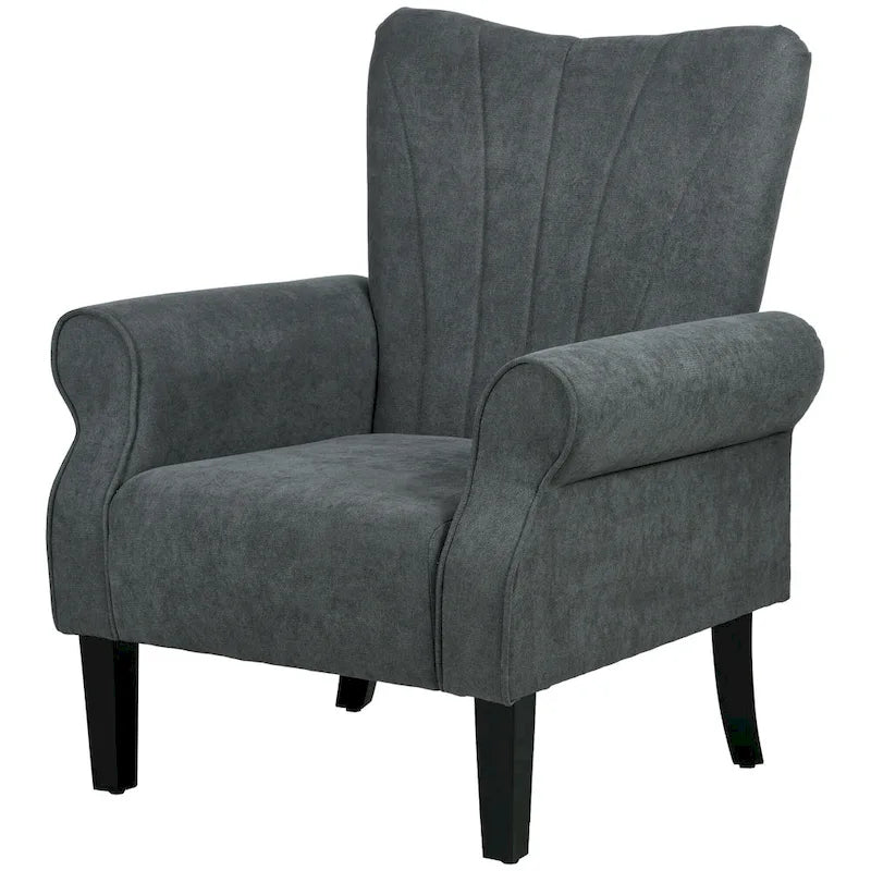 Fauteuil rembourré à haut dossier gris foncé moderne de 80 cm avec pieds en bois