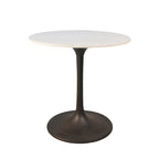 Table de salle à manger 30 po en marbre arrondi blanc et noir avec base en fer et piédestal