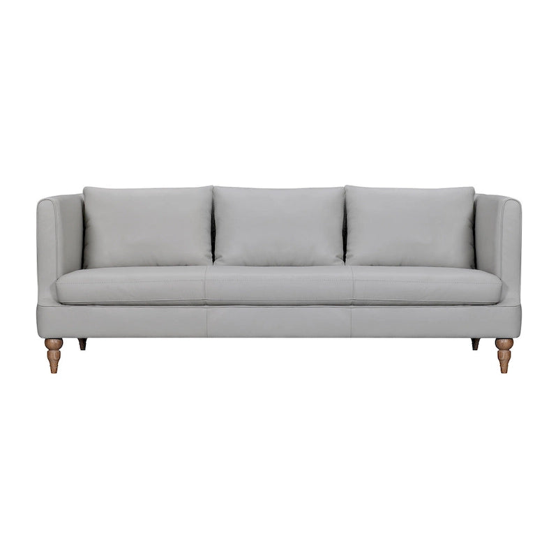 Canapé 85 en cuir gris avec pieds marron