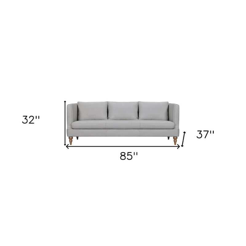 Canapé 85 en cuir gris avec pieds marron