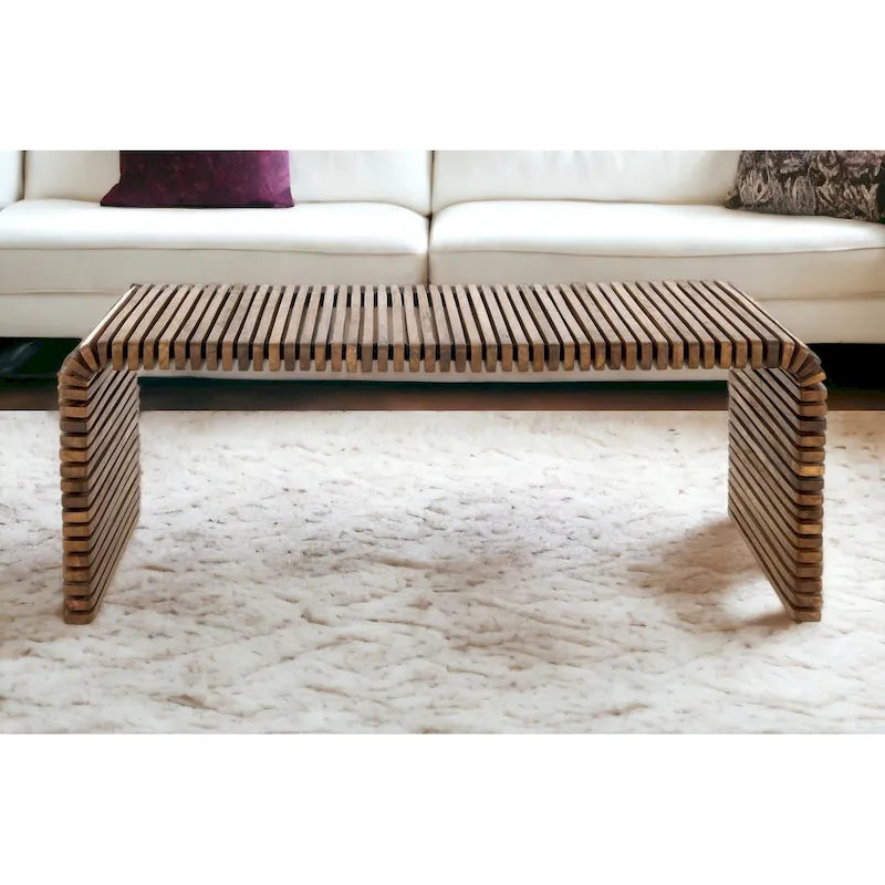 Table basse à rayures en bois massif marron 26 po x 18 po x 48 po