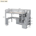 Lit mezzanine une place avec bureau en L, tiroirs, armoire, escalier de rangement