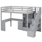 Lit mezzanine une place avec bureau en L, tiroirs, armoire, escalier de rangement