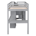 Lit mezzanine une place avec bureau en L, tiroirs, armoire, escalier de rangement
