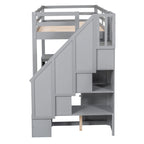 Lit mezzanine une place avec bureau en L, tiroirs, armoire, escalier de rangement