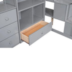 Lit mezzanine une place avec bureau en L, tiroirs, armoire, escalier de rangement