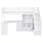 Lit mezzanine une place avec bureau en L, tiroirs, armoire, escalier de rangement