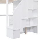 Lit mezzanine une place avec bureau en L, tiroirs, armoire, escalier de rangement