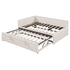 Lit de repos tapissé pleine grandeur avec lit gigogne escamotable de taille simple et ports USB, cadre de lit de repos moderne avec dossier en forme de L