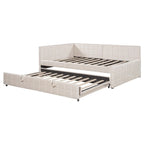 Lit de repos tapissé pleine grandeur avec lit gigogne escamotable de taille simple et ports USB, cadre de lit de repos moderne avec dossier en forme de L