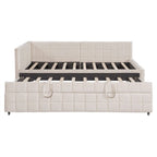 Lit de repos tapissé pleine grandeur avec lit gigogne escamotable de taille simple et ports USB, cadre de lit de repos moderne avec dossier en forme de L