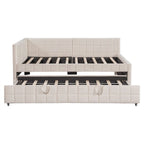 Lit de repos tapissé pleine grandeur avec lit gigogne escamotable de taille simple et ports USB, cadre de lit de repos moderne avec dossier en forme de L