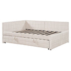 Lit de repos tapissé pleine grandeur avec lit gigogne escamotable de taille simple et ports USB, cadre de lit de repos moderne avec dossier en forme de L