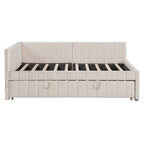 Lit de repos tapissé pleine grandeur avec lit gigogne escamotable de taille simple et ports USB, cadre de lit de repos moderne avec dossier en forme de L