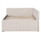 Lit de repos tapissé pleine grandeur avec lit gigogne escamotable de taille simple et ports USB, cadre de lit de repos moderne avec dossier en forme de L