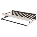Lit de repos tapissé pleine grandeur avec lit gigogne escamotable de taille simple et ports USB, cadre de lit de repos moderne avec dossier en forme de L