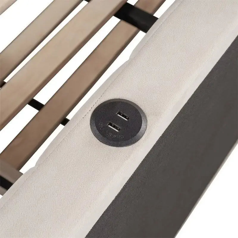 Lit de repos tapissé pleine grandeur avec lit gigogne escamotable de taille simple et ports USB, cadre de lit de repos moderne avec dossier en forme de L