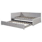 Lit de repos tapissé pleine grandeur avec lit gigogne escamotable de taille simple et ports USB, cadre de lit de repos moderne avec dossier en forme de L