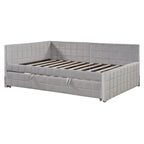 Lit de repos tapissé pleine grandeur avec lit gigogne escamotable de taille simple et ports USB, cadre de lit de repos moderne avec dossier en forme de L