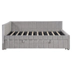 Lit de repos tapissé pleine grandeur avec lit gigogne escamotable de taille simple et ports USB, cadre de lit de repos moderne avec dossier en forme de L