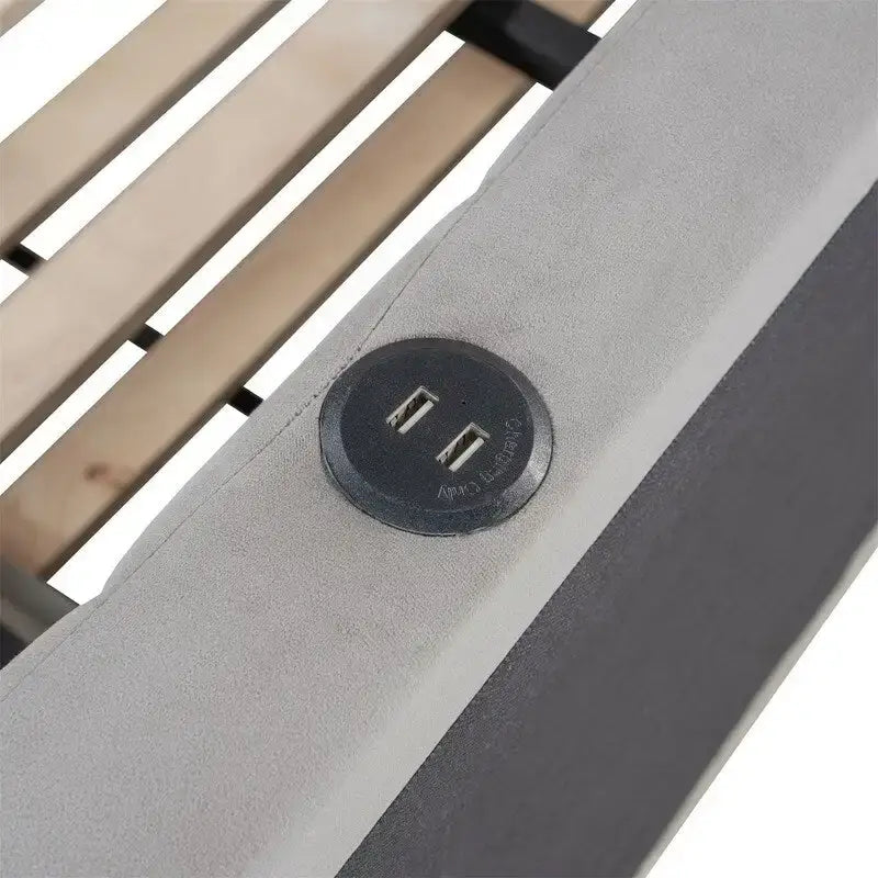 Lit de repos tapissé pleine grandeur avec lit gigogne escamotable de taille simple et ports USB, cadre de lit de repos moderne avec dossier en forme de L