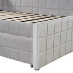 Lit de repos tapissé pleine grandeur avec lit gigogne escamotable de taille simple et ports USB, cadre de lit de repos moderne avec dossier en forme de L