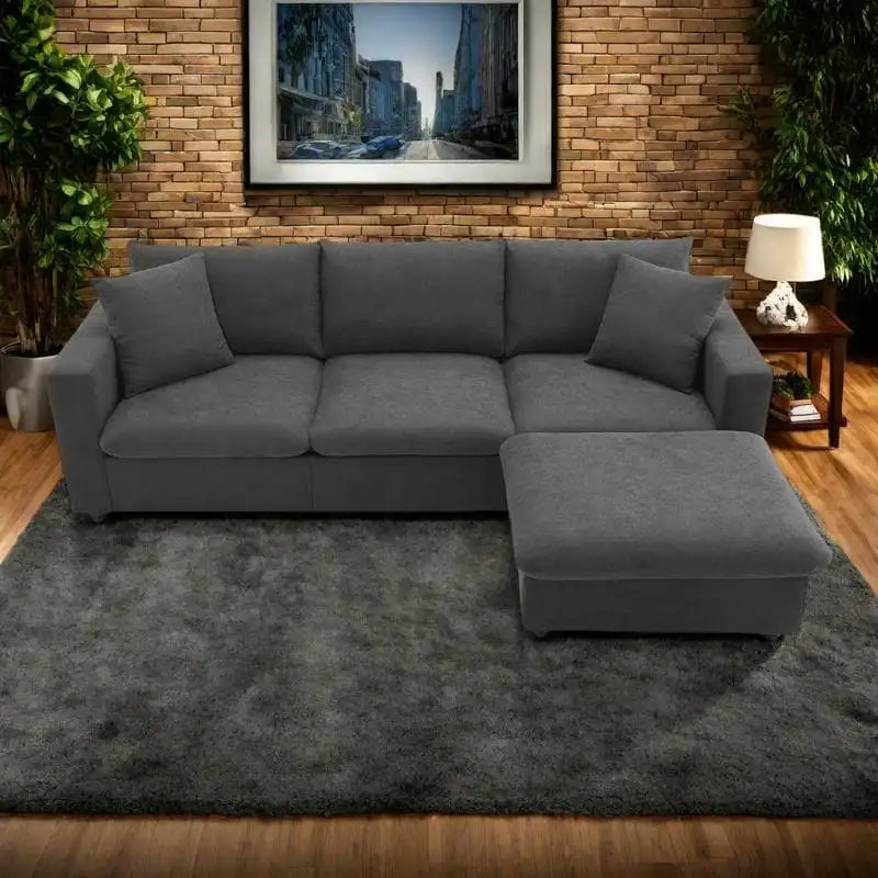 Canapé d'angle en polyester de 255 cm avec canapé convertible 4 places, pouf et coussins à ressorts ensachés (capacité de 136 kg)