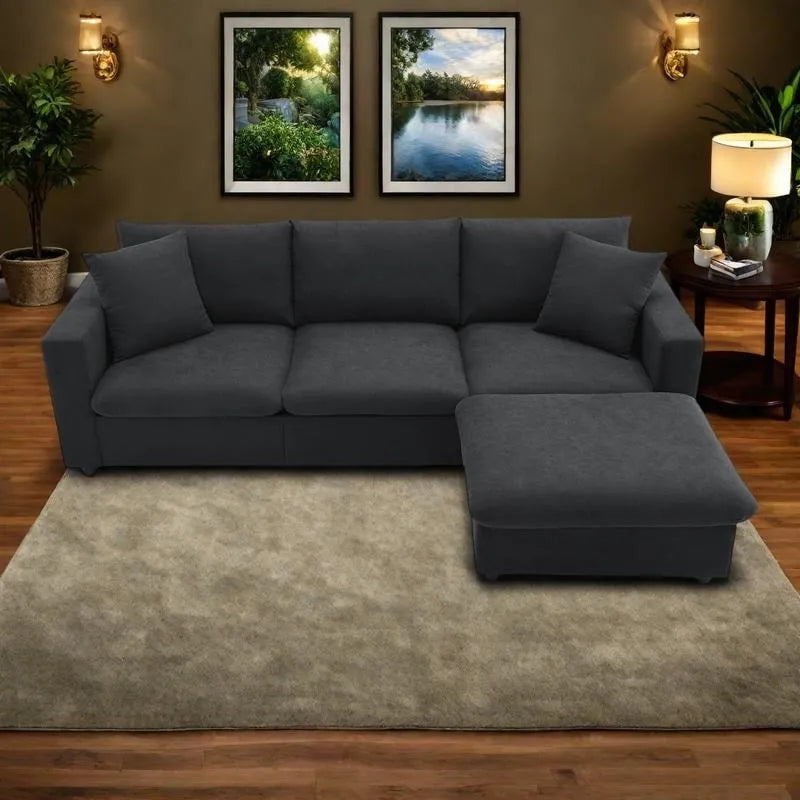 Canapé d'angle en polyester de 255 cm avec canapé convertible 4 places, pouf et coussins à ressorts ensachés (capacité de 136 kg)