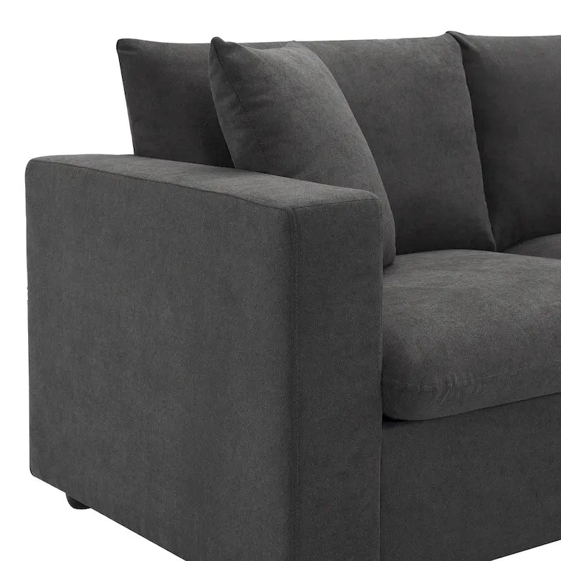 Canapé d'angle en polyester de 255 cm avec canapé convertible 4 places, pouf et coussins à ressorts ensachés (capacité de 136 kg)