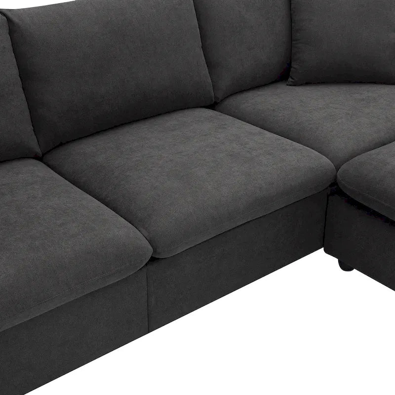 Canapé d'angle en polyester de 255 cm avec canapé convertible 4 places, pouf et coussins à ressorts ensachés (capacité de 136 kg)