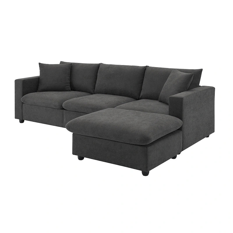 Canapé d'angle en polyester de 255 cm avec canapé convertible 4 places, pouf et coussins à ressorts ensachés (capacité de 136 kg)