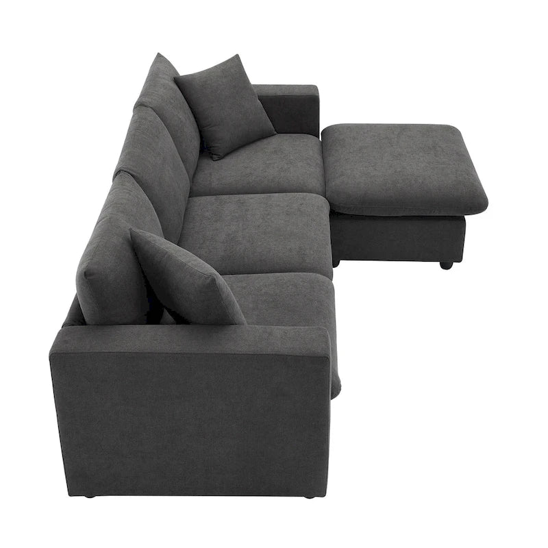 Canapé d'angle en polyester de 255 cm avec canapé convertible 4 places, pouf et coussins à ressorts ensachés (capacité de 136 kg)