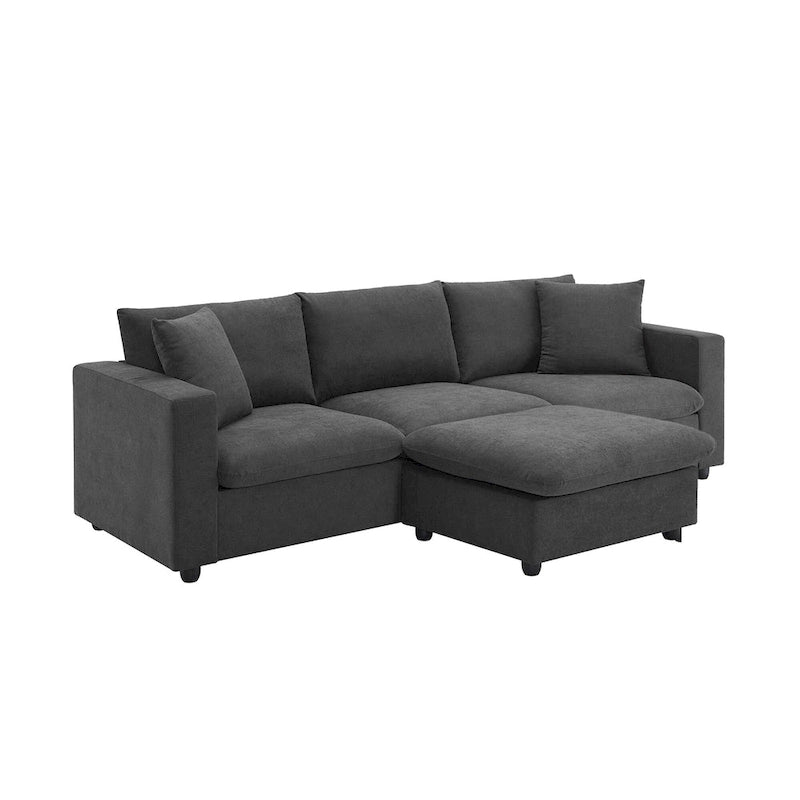 Canapé d'angle en polyester de 255 cm avec canapé convertible 4 places, pouf et coussins à ressorts ensachés (capacité de 136 kg)