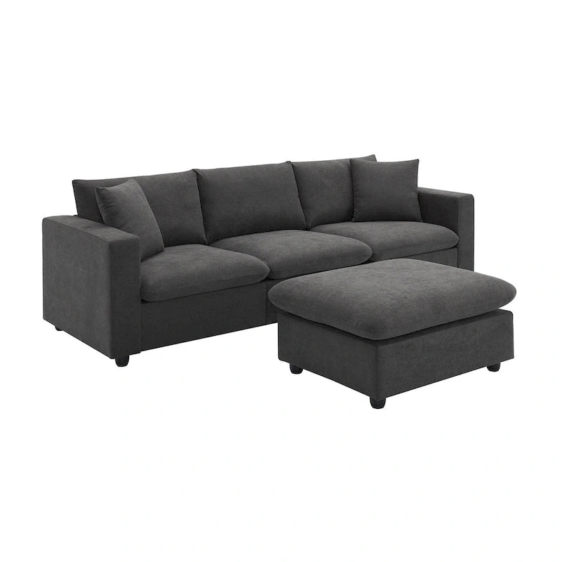 Canapé d'angle en polyester de 255 cm avec canapé convertible 4 places, pouf et coussins à ressorts ensachés (capacité de 136 kg)