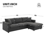 Canapé d'angle en polyester de 255 cm avec canapé convertible 4 places, pouf et coussins à ressorts ensachés (capacité de 136 kg)