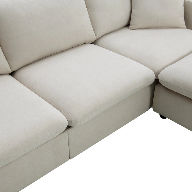 Canapé d'angle en polyester de 255 cm avec canapé convertible 4 places, pouf et coussins à ressorts ensachés (capacité de 136 kg)