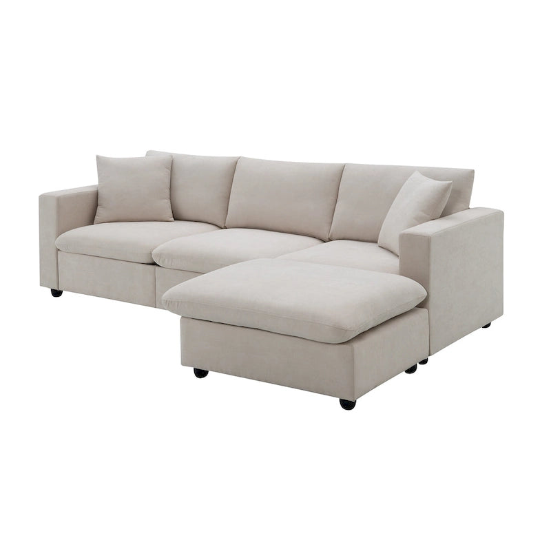 Canapé d'angle en polyester de 255 cm avec canapé convertible 4 places, pouf et coussins à ressorts ensachés (capacité de 136 kg)