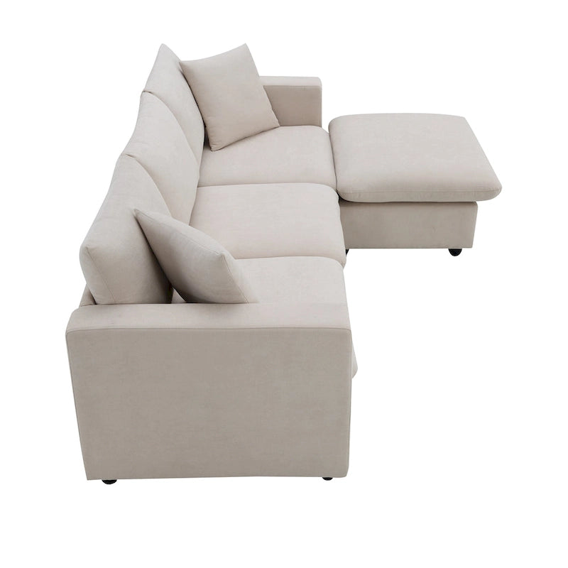 Canapé d'angle en polyester de 255 cm avec canapé convertible 4 places, pouf et coussins à ressorts ensachés (capacité de 136 kg)