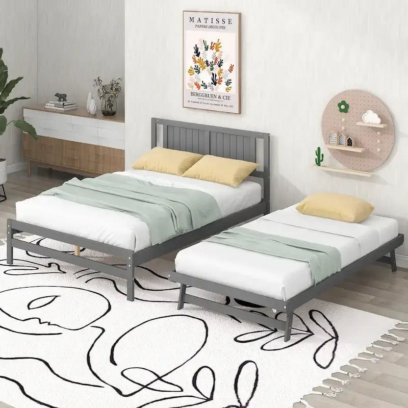 Lit plateforme moderne en pin massif avec lit gigogne réglable