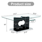 47.2 Table basse rectangulaire moderne avec plateau en verre trempé et pieds en MDF