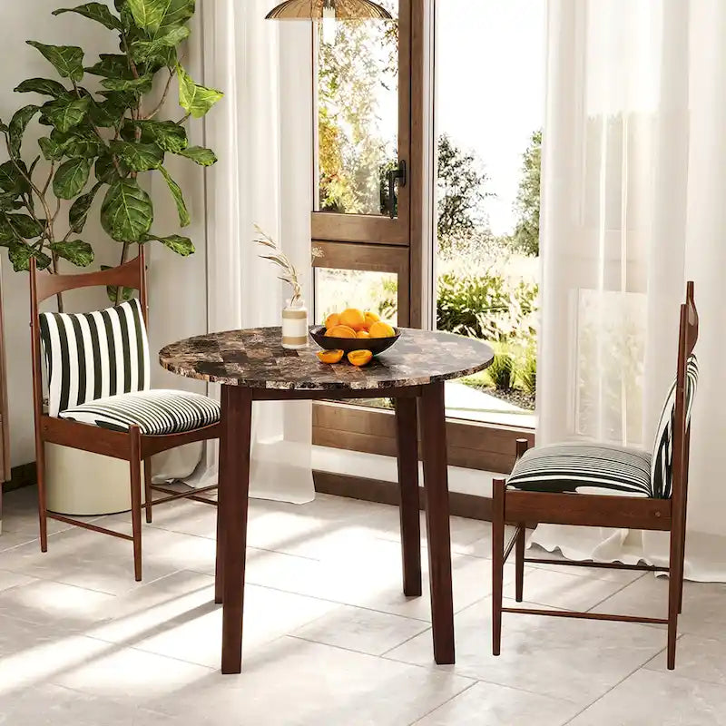 Table de salle à manger ronde 35 avec placage texturé marbre