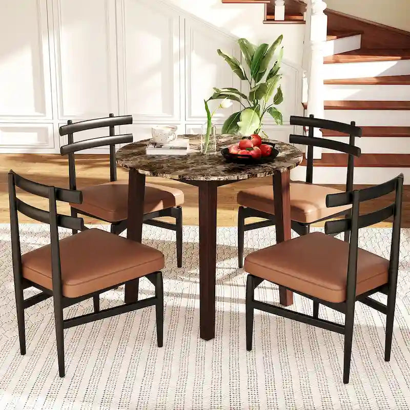 Table de salle à manger ronde 35 avec placage texturé marbre