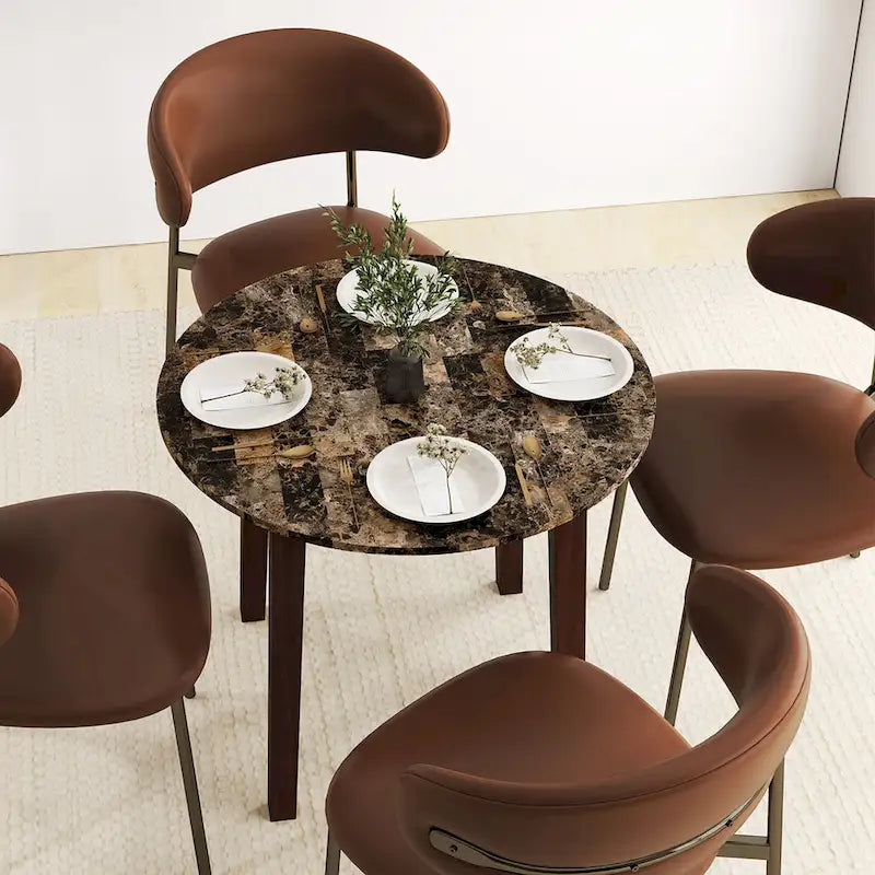 Table de salle à manger ronde 35 avec placage texturé marbre