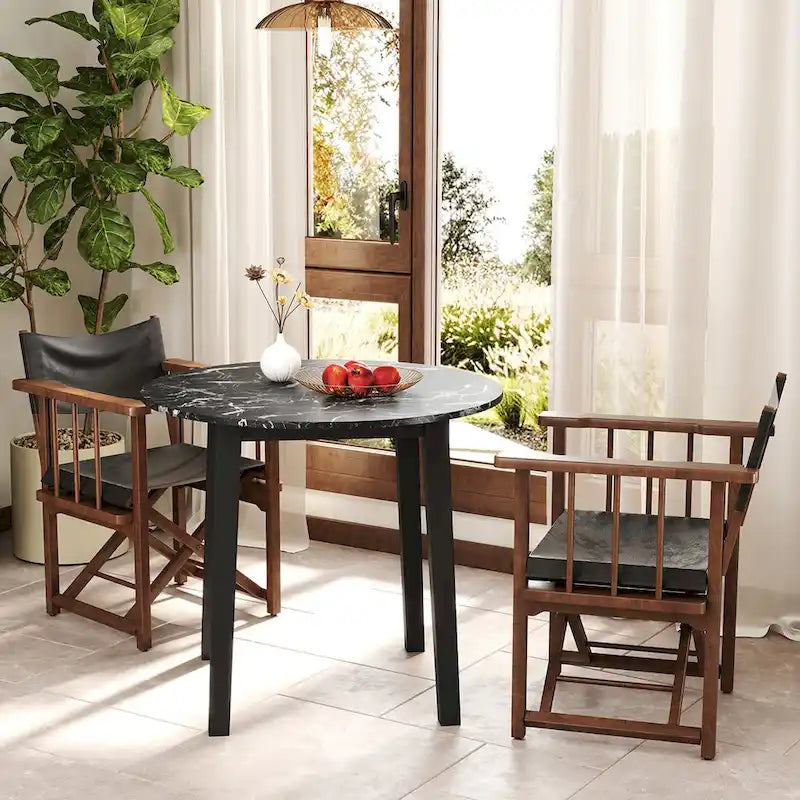 Table de salle à manger ronde 35 avec placage texturé marbre